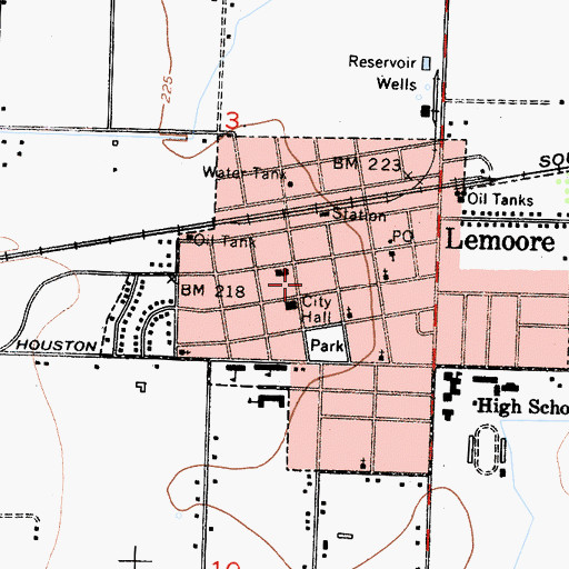 Topographic Map of Lemoore Volunteer Fire Department, CA