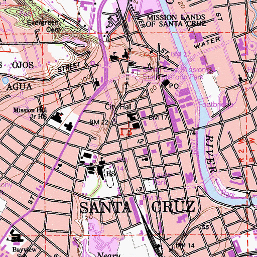 Topographic Map of Santa Cruz Fire Department Station 1, CA
