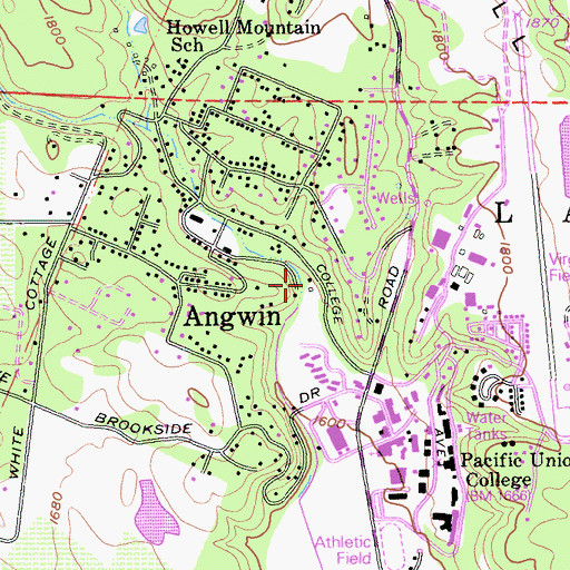 Topographic Map of Angwin Volunteer Fire Department, CA