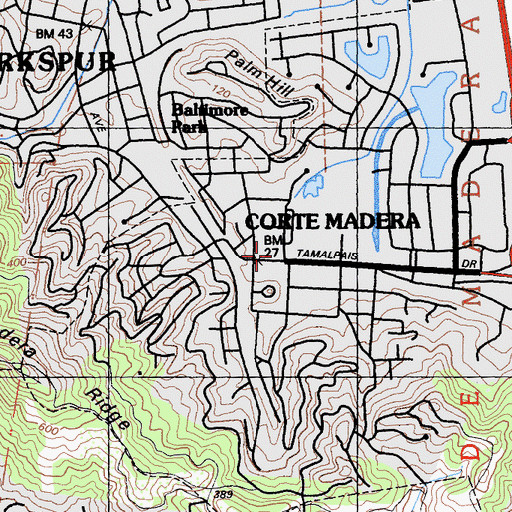 Topographic Map of Corte Madera Fire Department Station 14, CA