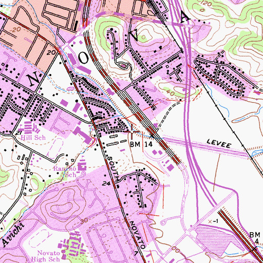 Topographic Map of Novato Fire Protection District Station 1, CA