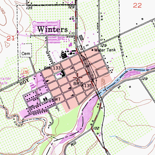 Topographic Map of Winters Fire Department, CA