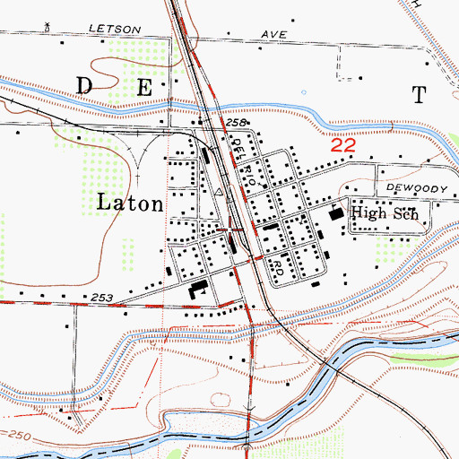 Topographic Map of Laton Volunteer Fire Department, CA