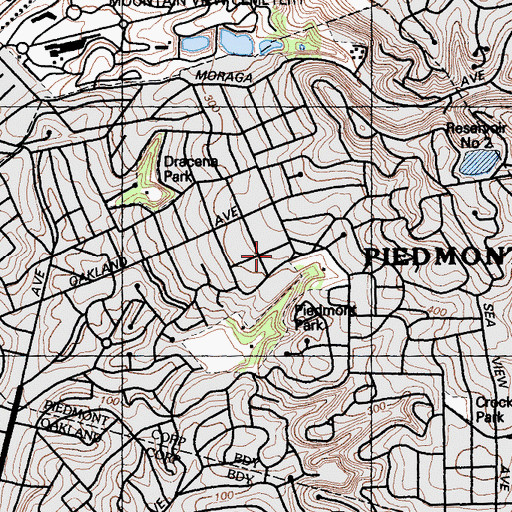 Topographic Map of Piedmont Fire Department, CA