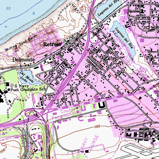 Topographic Map of Monterey Fire Department Station 3, CA