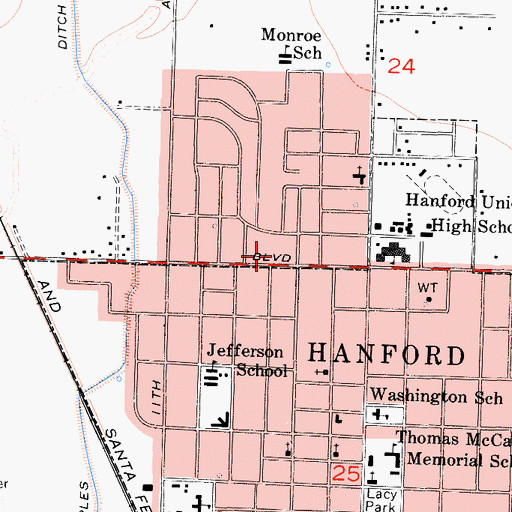 Topographic Map of Hanford Fire Department Station 1, CA