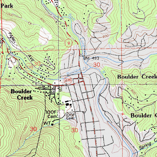 Topographic Map of Boulder Creek Fire Protection District, CA