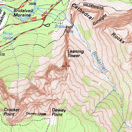 Topographic Map of Leaning Tower, CA