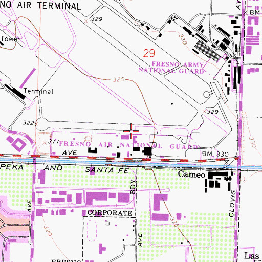 Topographic Map of Fresno Air National Guard Fire Department, CA