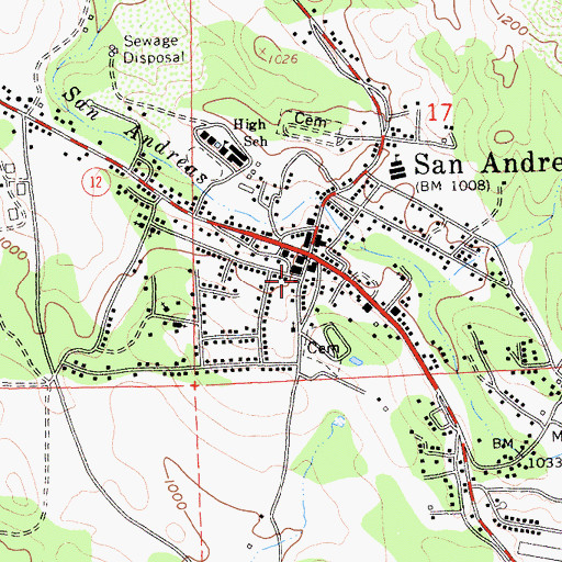 Topographic Map of San Andreas Fire Protection District, CA