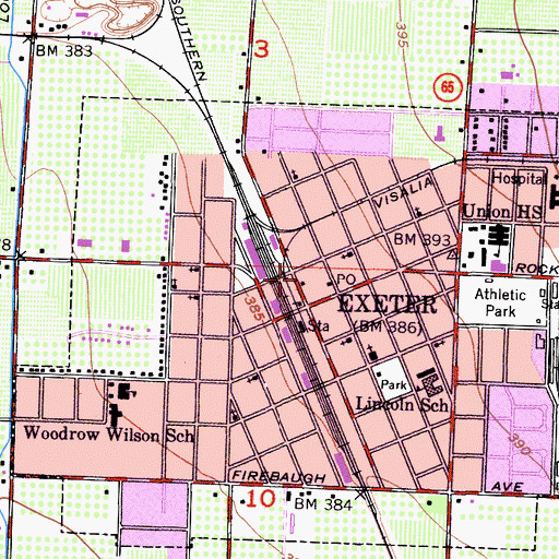 Topographic Map of Exeter Fire Department, CA
