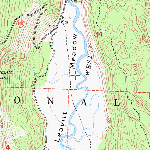 Topographic Map of Leavitt Creek, CA