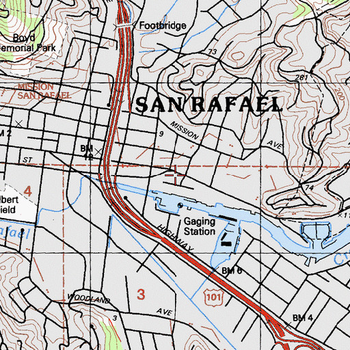 Topographic Map of San Rafael Fire Department Station 2, CA