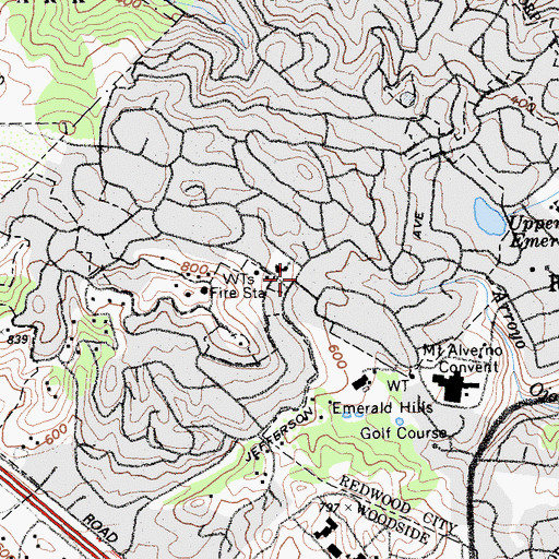 Topographic Map of Woodside Fire Protection District Station 19, CA