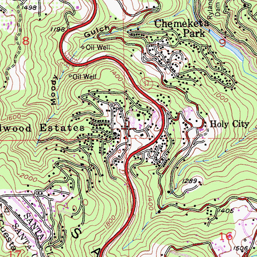 Topographic Map of Santa Clara County Fire Department Redwood Fire Station, CA