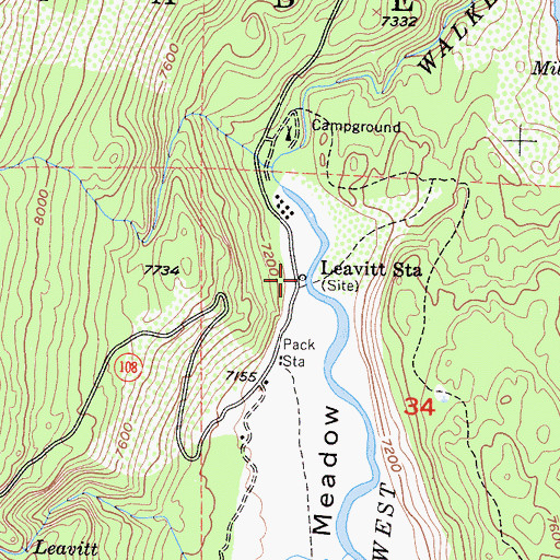 Topographic Map of Leavitt Station, CA