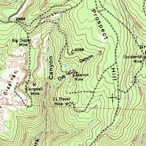 Topographic Map of Lebanon Mine, CA