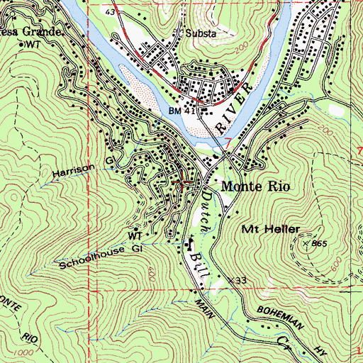 Topographic Map of Monte Rio Fire Protection District Station 1 Headquarters, CA