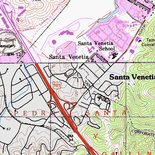 Topographic Map of San Rafael Fire Department Station 7, CA