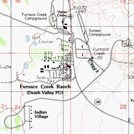 Topographic Map of Furnace Creek Volunteer Fire Department, CA