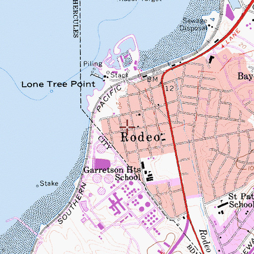 Topographic Map of Rodeo - Hercules Fire Protection District Station 75 Rodeo, CA