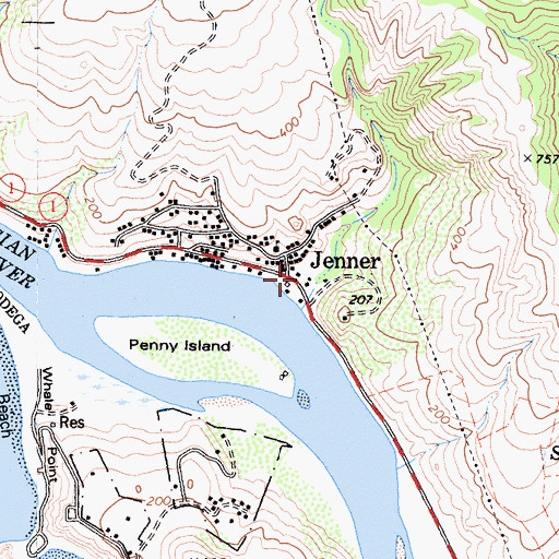 Topographic Map of Monte Rio Fire Protection District Station 3, CA