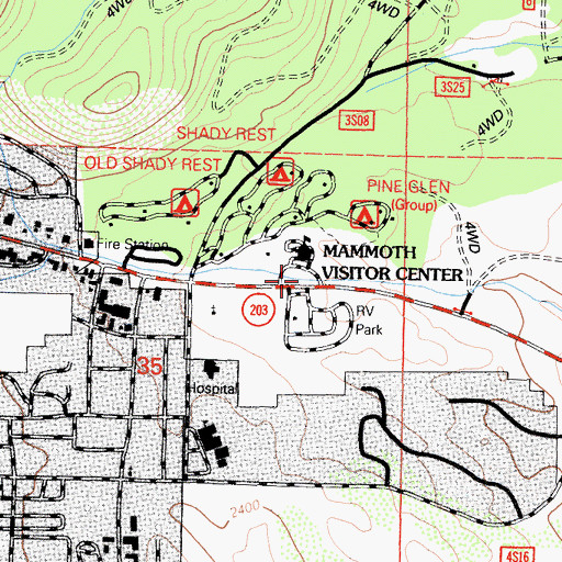Topographic Map of United States Forest Service Mammoth Lakes Ranger Station, CA