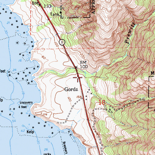 Topographic Map of Big Sur Volunteer Fire Brigade Station 3, CA
