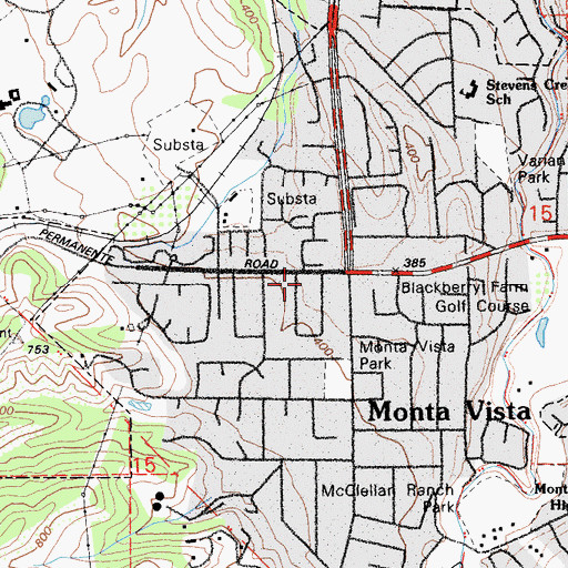 Topographic Map of Santa Clara County Fire Department Monta Vista Fire Station, CA