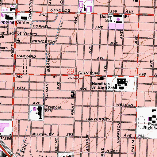 Topographic Map of Fresno City Fire Department Station 9, CA