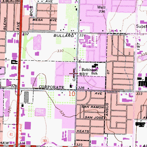 Topographic Map of Fresno City Fire Department Station 11, CA