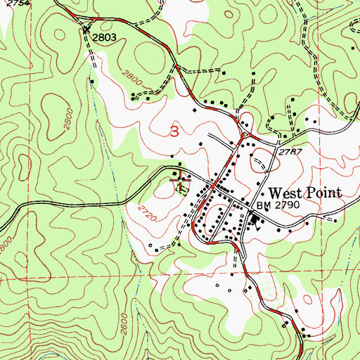 Topographic Map of West Point Fire Protection District Station 1 Headquarters, CA