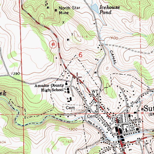 Topographic Map of Sutter Creek Fire Protection District Station 1 Headquarters, CA