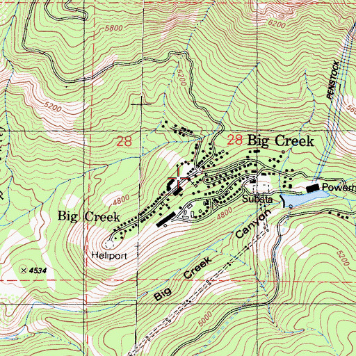 Topographic Map of Big Creek Volunteer Fire Department, CA