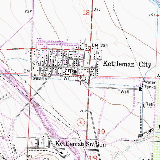Topographic Map of Kings County Fire Department Station 9 Kettleman City, CA