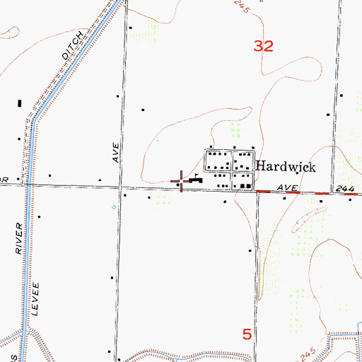 Topographic Map of Kings County Fire Department Station 2 Hardwick, CA