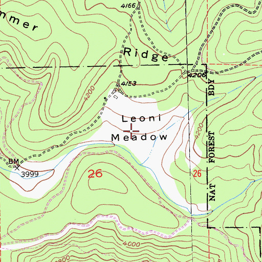 Topographic Map of Leoni Meadow, CA