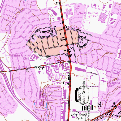 Topographic Map of Salinas Fire Department Station 2, CA