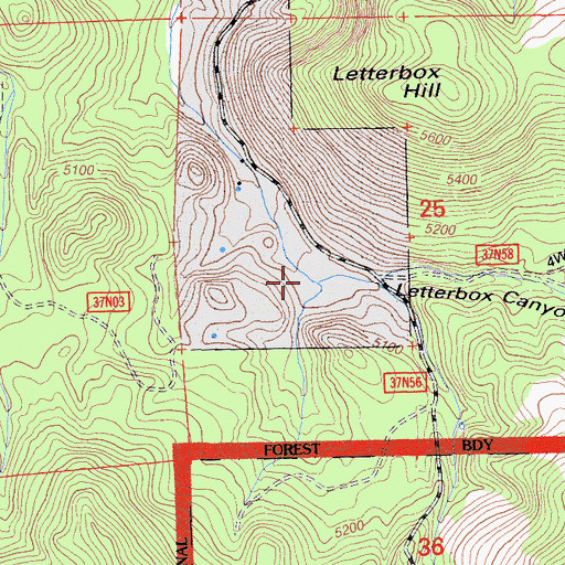 Topographic Map of Letterbox Canyon, CA