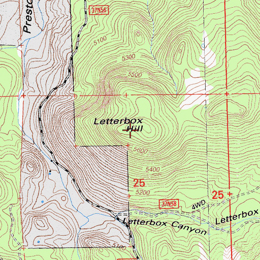 Topographic Map of Letterbox Hill, CA