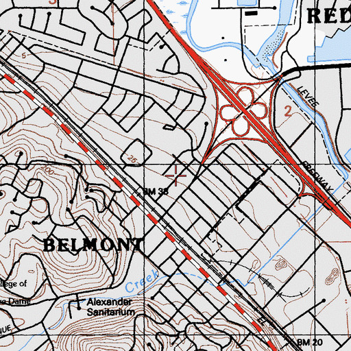 Topographic Map of Belmont San Carlos Fire Department Station, CA