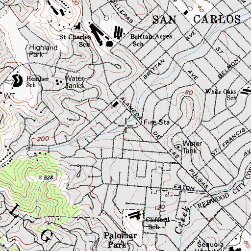 Topographic Map of San Carlos Fire Department Station 16, CA