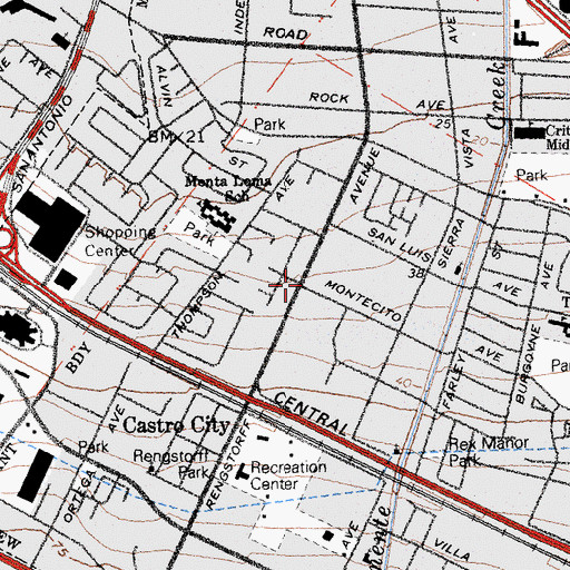 Topographic Map of Mountain View Fire Department Station 3, CA