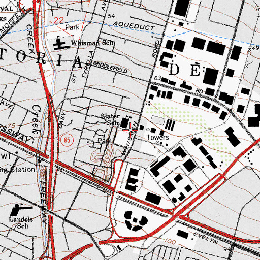 Topographic Map of Mountain View Fire Department Station 4, CA