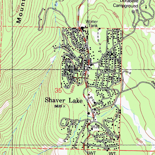 Topographic Map of Shaver Lake Volunteer Fire Department, CA