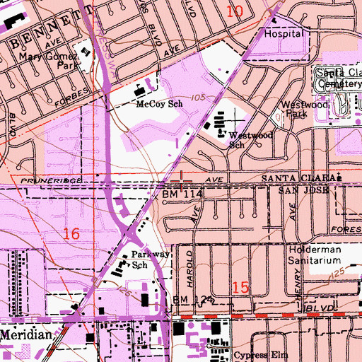 Topographic Map of Santa Clara Fire Department Station 4, CA