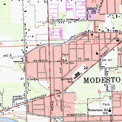 Topographic Map of Burbank Paradise Fire Protection District, CA
