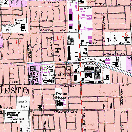 Topographic Map of Modesto Fire Department Station 5, CA