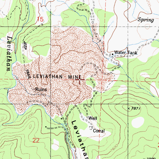 Topographic Map of Leviathan Mine, CA