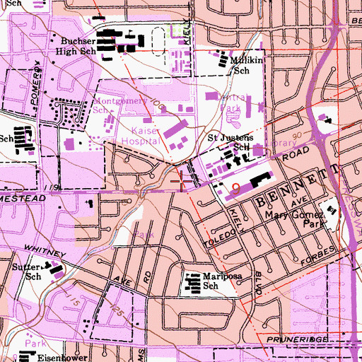 Topographic Map of Santa Clara Fire Department Station 3, CA